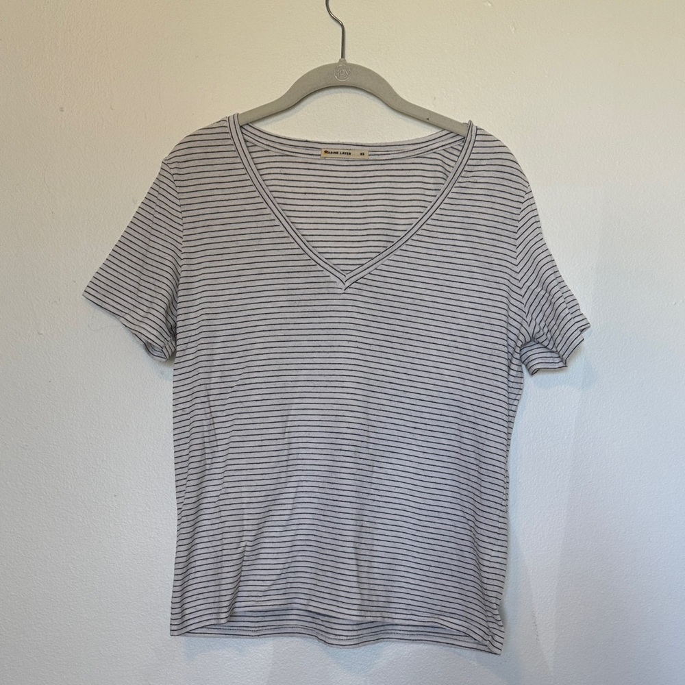 Marine Layer Women's Striped V-Neck Tee - White & Black